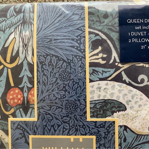 William Morris Strawberry Thief 200 percale cotton queen duvet set NEW in bag - Picture 2 of 5